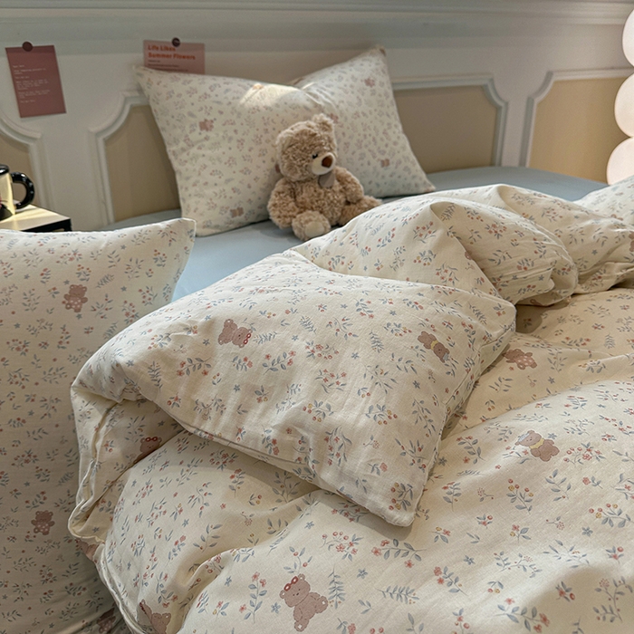 91家纺网 家纺一手货源 找家纺 （总）忆生活家纺 2026春夏新款A类全棉抗菌有氧双层纱亲肤纯棉小清新印花三件套四件套