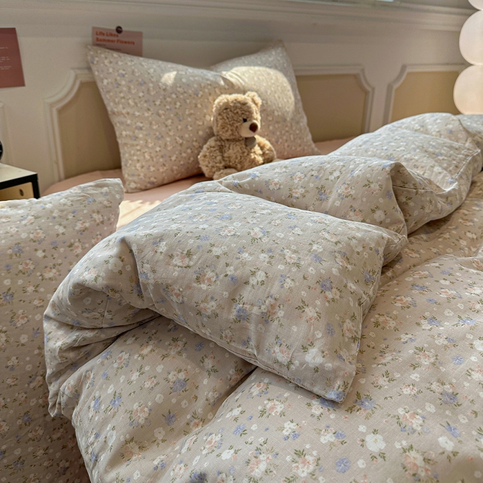 91家纺网 家纺一手货源 找家纺 （总）忆生活家纺 2026春夏新款A类全棉抗菌有氧双层纱亲肤纯棉小清新印花三件套四件套