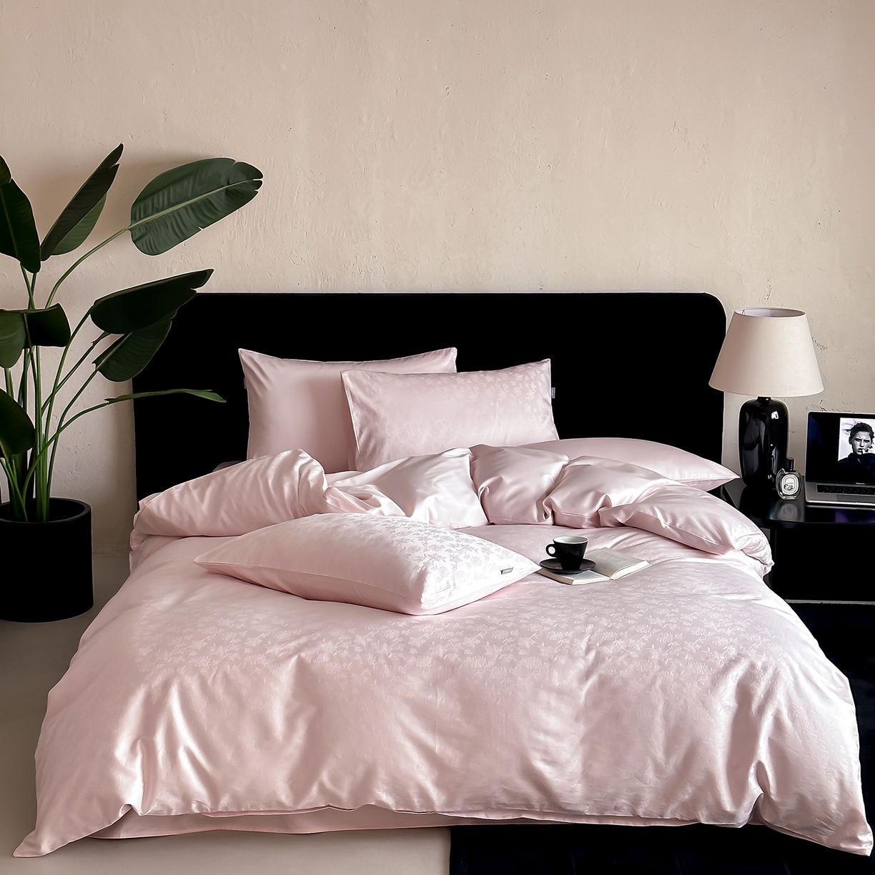 时光里 2026新款100S贡缎提花全棉四件套 漫野甜梦-粉