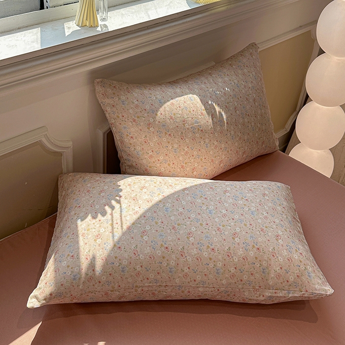 91家纺网 家纺一手货源 找家纺 忆生活家纺 2026春夏新款A类全棉纯棉有氧双层纱小清新四件套 春色满园-豆沙