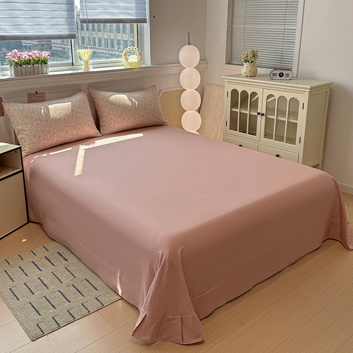 91家纺网 家纺一手货源 找家纺 忆生活家纺 2026春夏新款A类全棉纯棉有氧双层纱小清新四件套 春色满园-豆沙