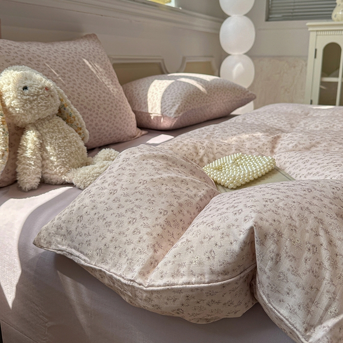 91家纺网 家纺一手货源 找家纺 忆生活家纺 2026春夏新款A类全棉纯棉有氧双层纱小清新四件套 芳草