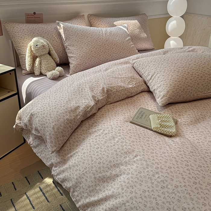 91家纺网 家纺一手货源 找家纺 忆生活家纺 2026春夏新款A类全棉纯棉有氧双层纱小清新四件套 芳草