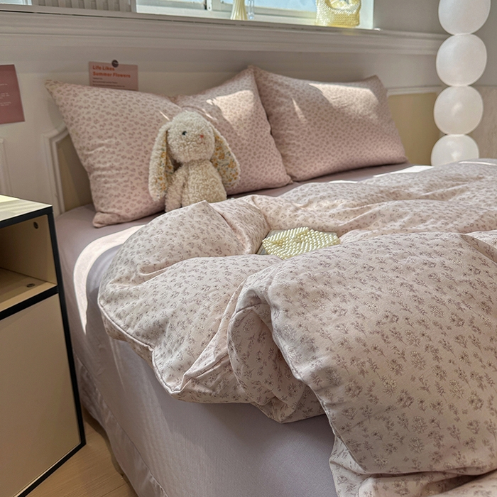 91家纺网 家纺一手货源 找家纺 忆生活家纺 2026春夏新款A类全棉纯棉有氧双层纱小清新四件套 芳草