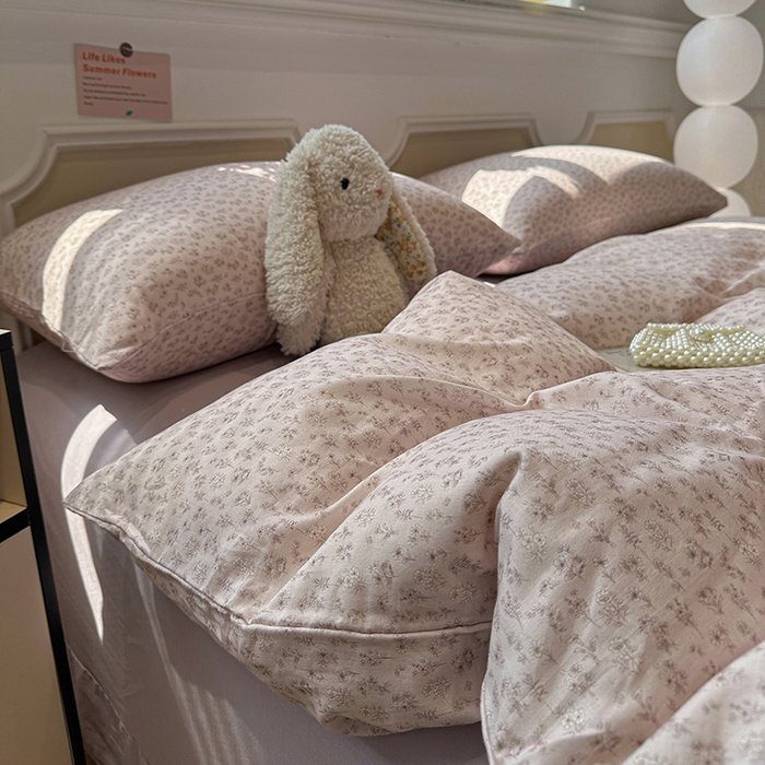 91家纺网 家纺一手货源 找家纺 忆生活家纺 2026春夏新款A类全棉纯棉有氧双层纱小清新四件套 芳草