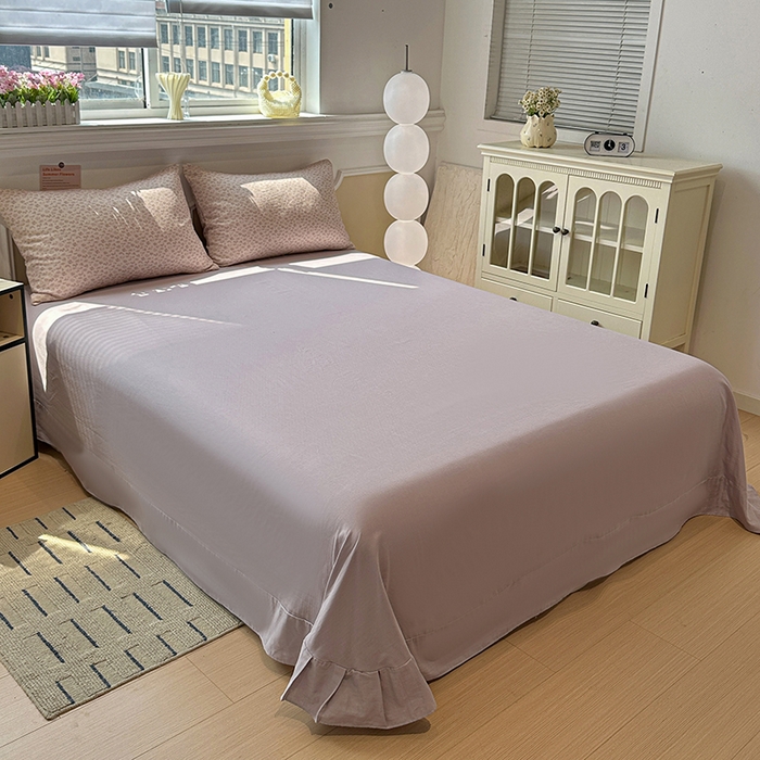 91家纺网 家纺一手货源 找家纺 忆生活家纺 2026春夏新款A类全棉纯棉有氧双层纱小清新四件套 芳草