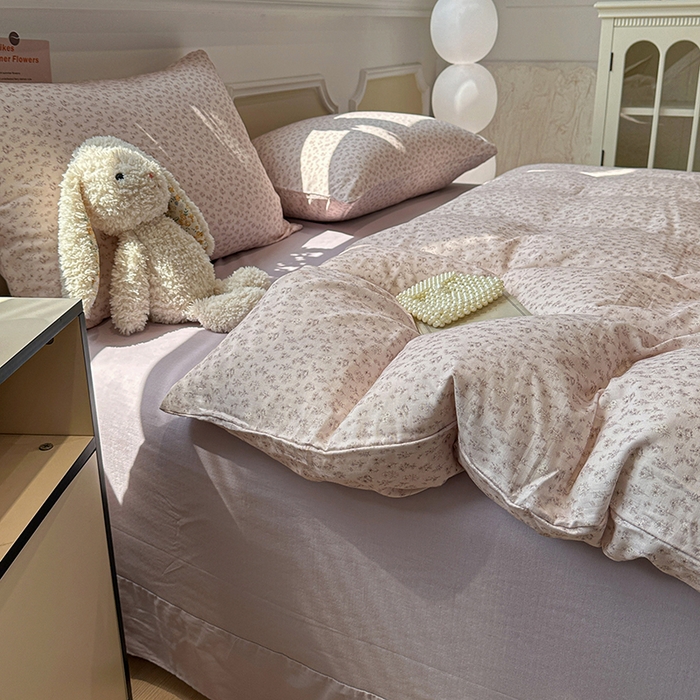 91家纺网 家纺一手货源 找家纺 忆生活家纺 2026春夏新款A类全棉纯棉有氧双层纱小清新四件套 芳草