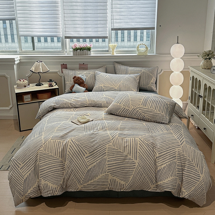 91家纺网 家纺一手货源 找家纺 忆生活家纺 2026春夏新款A类全棉纯棉有氧双层纱小清新四件套 简森-蓝