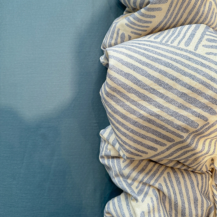 91家纺网 家纺一手货源 找家纺 忆生活家纺 2026春夏新款A类全棉纯棉有氧双层纱小清新四件套 简森-蓝