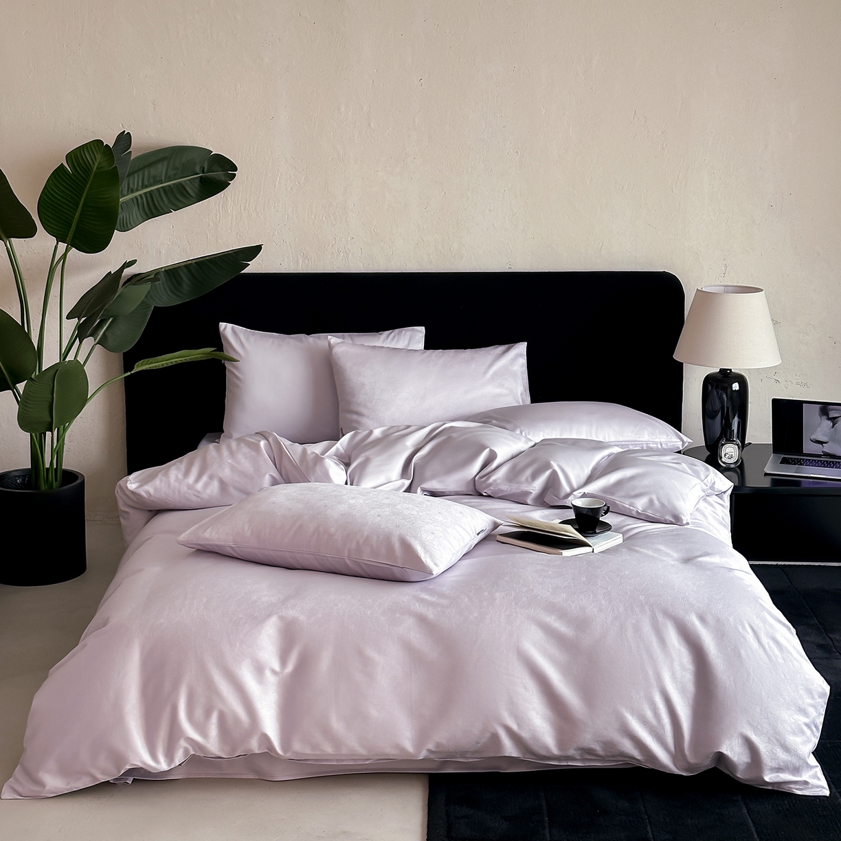 时光里 2026新款100S贡缎提花全棉四件套 浅樱织梦-紫