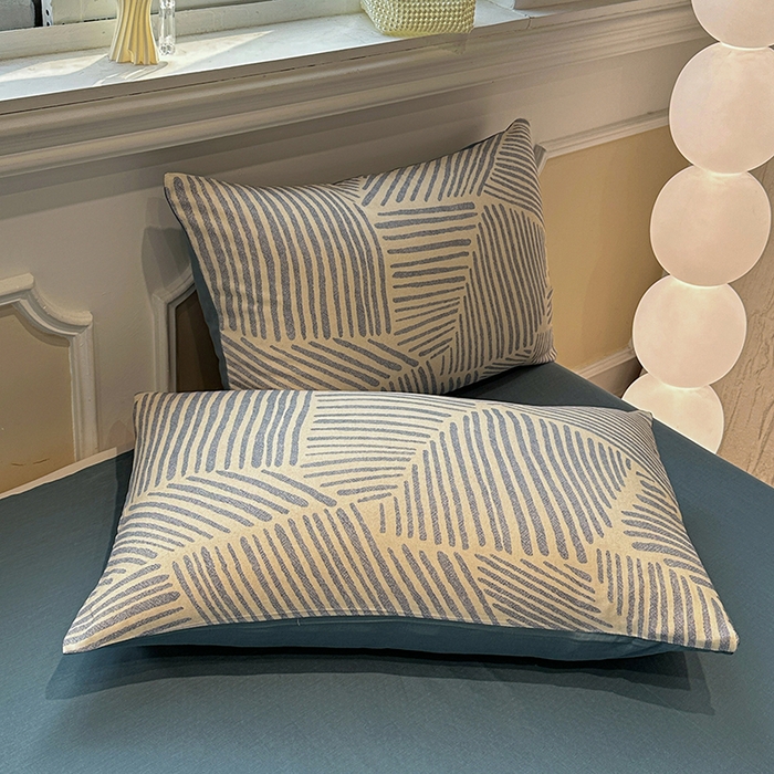 91家纺网 家纺一手货源 找家纺 忆生活家纺 2026春夏新款A类全棉纯棉有氧双层纱小清新四件套 简森-蓝