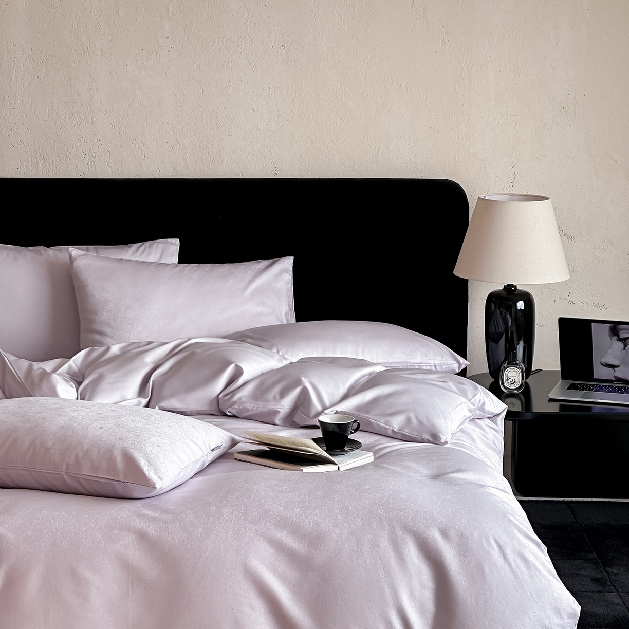 91家纺网 家纺一手货源 找家纺 时光里 2026新款100S贡缎提花全棉四件套 浅樱织梦-紫