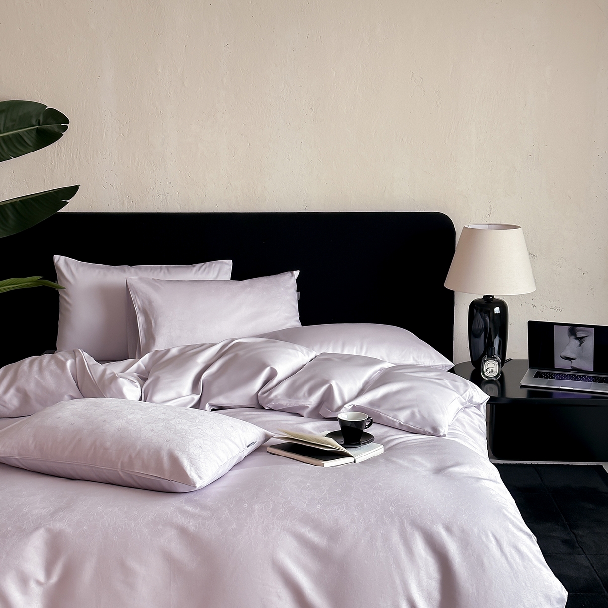 91家纺网 家纺一手货源 找家纺 时光里 2026新款100S贡缎提花全棉四件套 浅樱织梦-紫