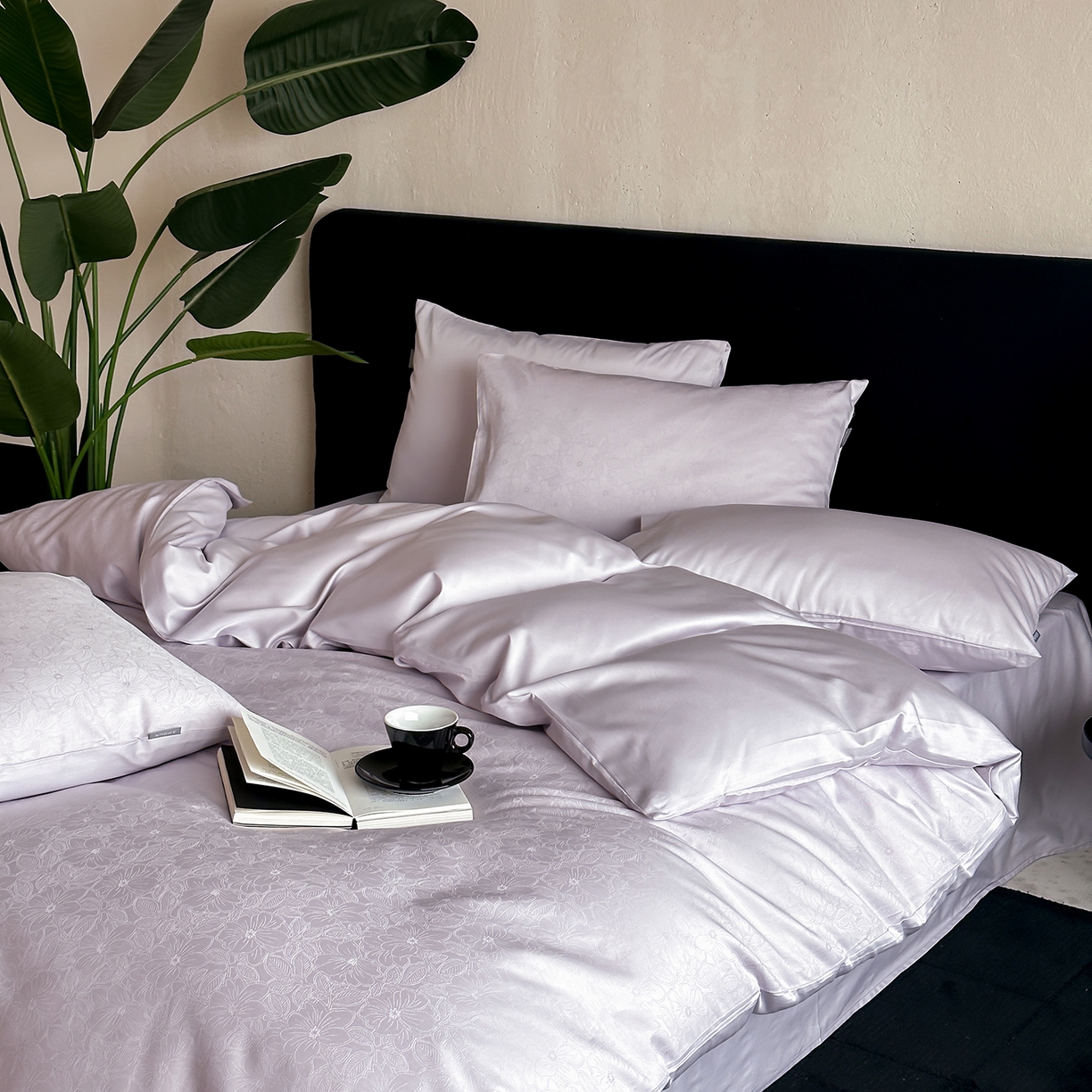 91家纺网 家纺一手货源 找家纺 时光里 2026新款100S贡缎提花全棉四件套 浅樱织梦-紫