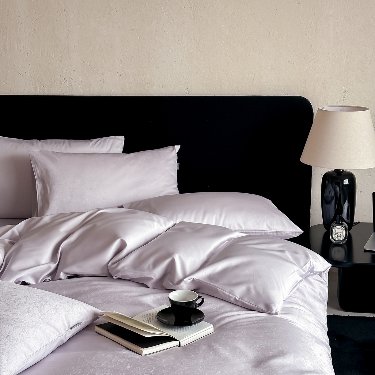 91家纺网 家纺一手货源 找家纺 时光里 2026新款100S贡缎提花全棉四件套 浅樱织梦-紫