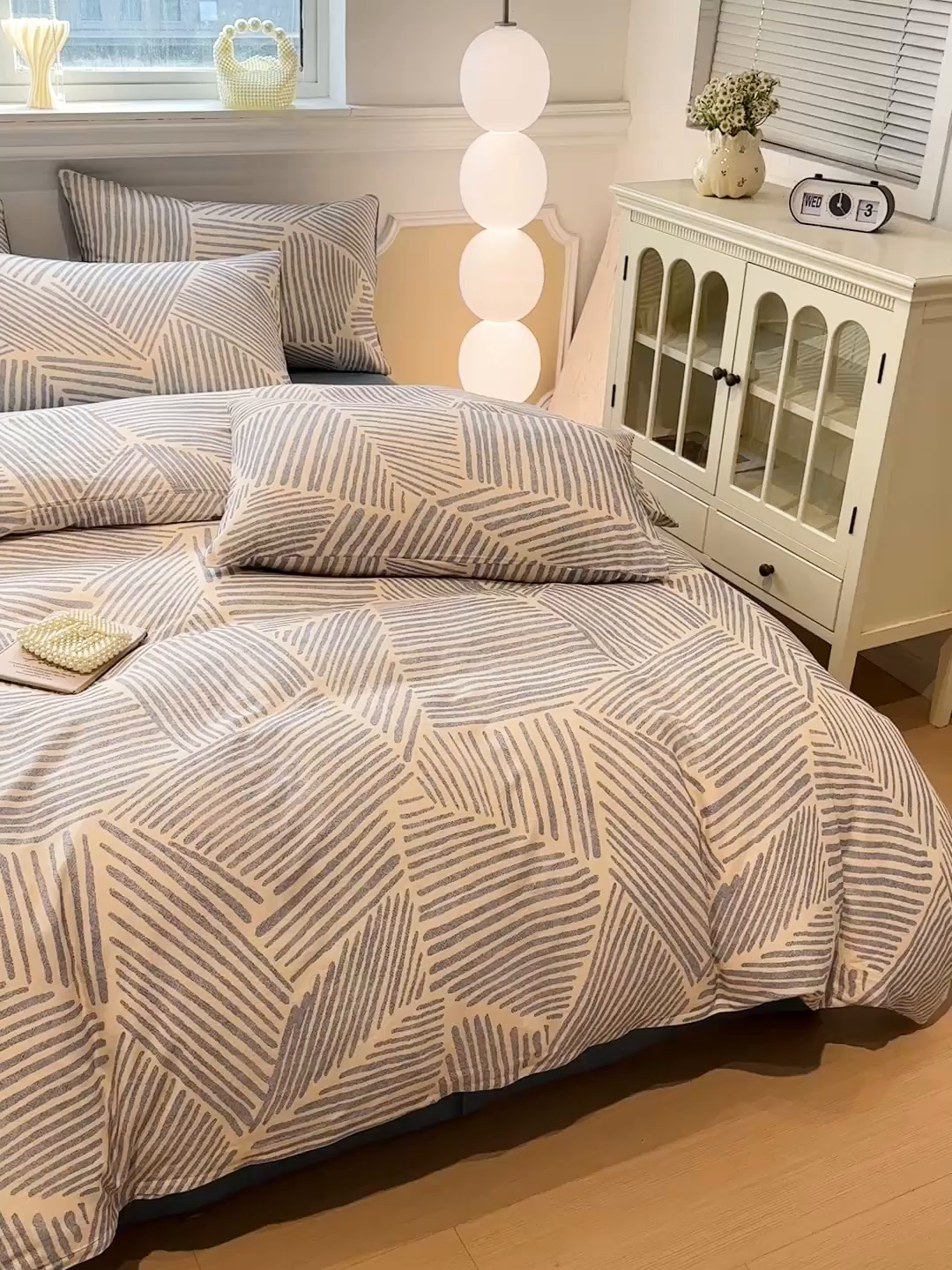 91家纺网 家纺一手货源 找家纺 忆生活家纺 2026春夏新款A类全棉纯棉有氧双层纱小清新四件套 简森-蓝