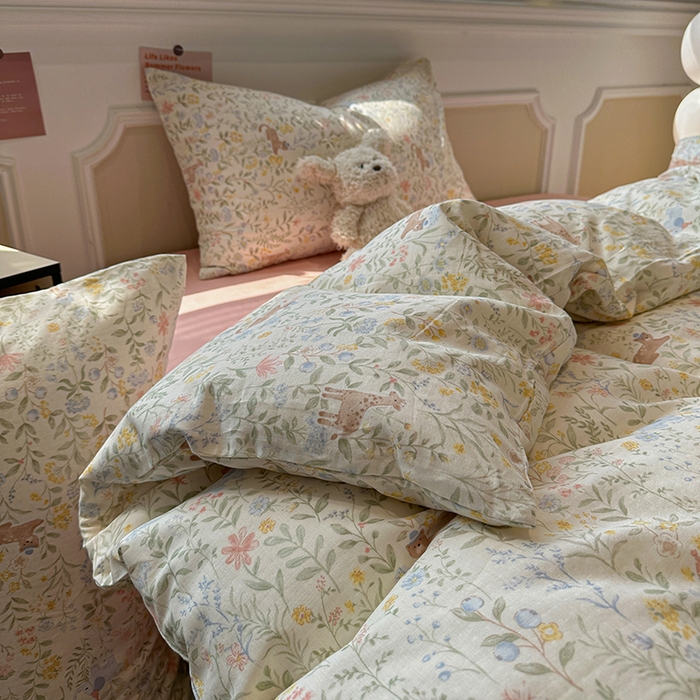 忆生活家纺 2026春夏新款A类全棉纯棉有氧双层纱小清新四件套 洛克庄园