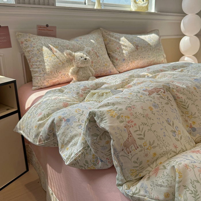 91家纺网 家纺一手货源 找家纺 忆生活家纺 2026春夏新款A类全棉纯棉有氧双层纱小清新四件套 洛克庄园