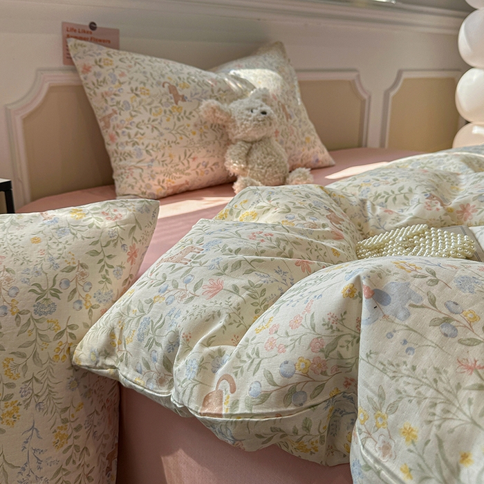 91家纺网 家纺一手货源 找家纺 忆生活家纺 2026春夏新款A类全棉纯棉有氧双层纱小清新四件套 洛克庄园