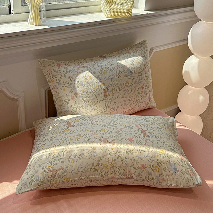 91家纺网 家纺一手货源 找家纺 忆生活家纺 2026春夏新款A类全棉纯棉有氧双层纱小清新四件套 洛克庄园