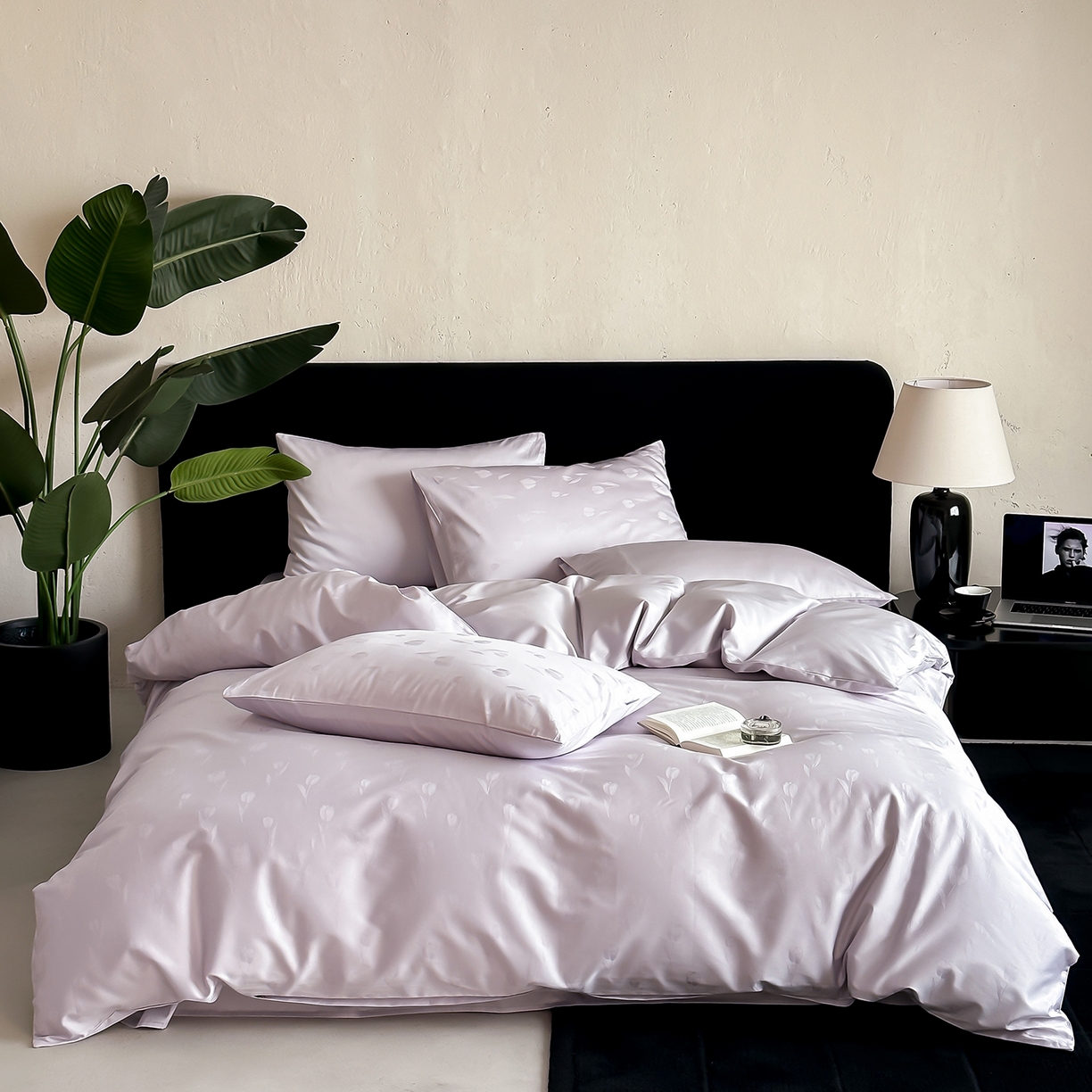 时光里 2026新款100S贡缎提花全棉四件套 晚风郁影-紫