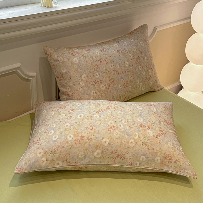 91家纺网 家纺一手货源 找家纺 忆生活家纺 2026春夏新款A类全棉纯棉有氧双层纱小清新四件套 漫屿-黄