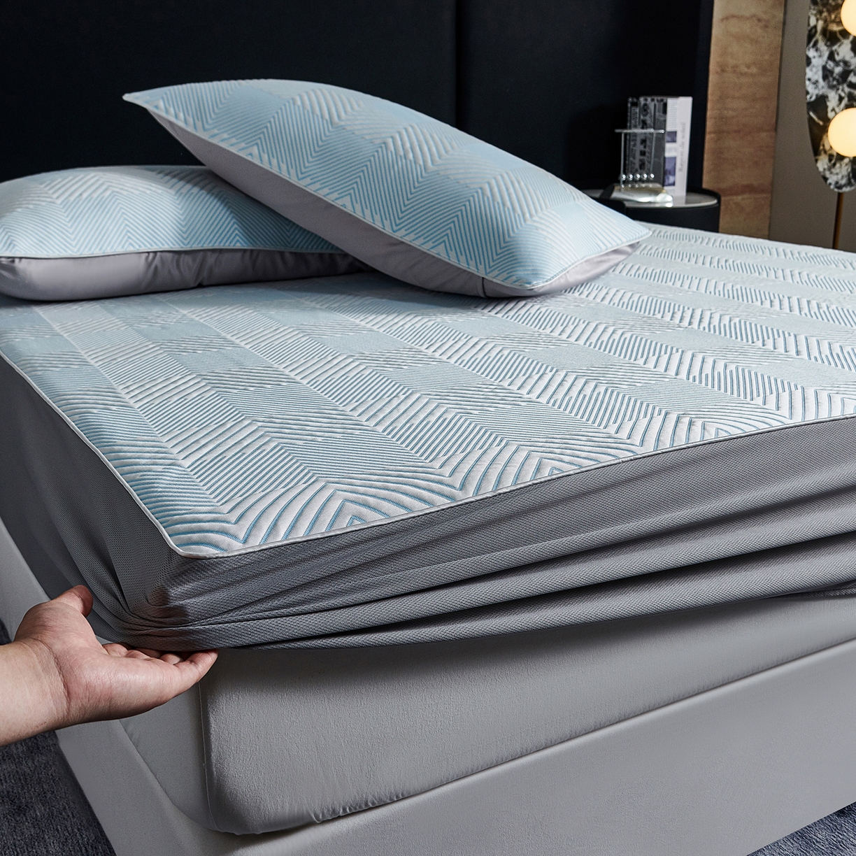 91家纺网 家纺一手货源 找家纺 （总）CINNY馨宜 2026新款PE高分子凉感席三件套韩国雪花席床笠三件套