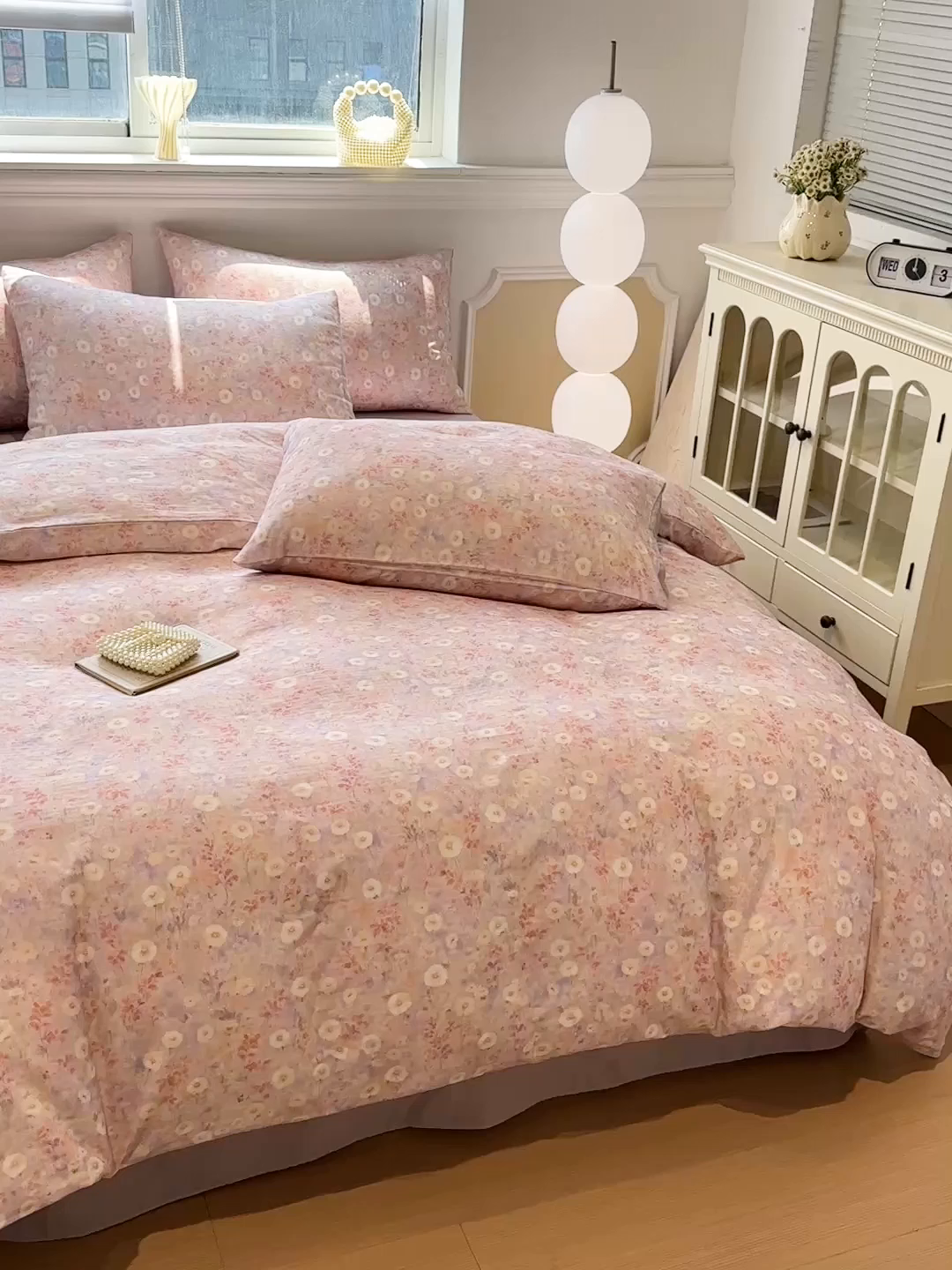 91家纺网 家纺一手货源 找家纺 忆生活家纺 2026春夏新款A类全棉纯棉有氧双层纱小清新四件套 漫屿-紫