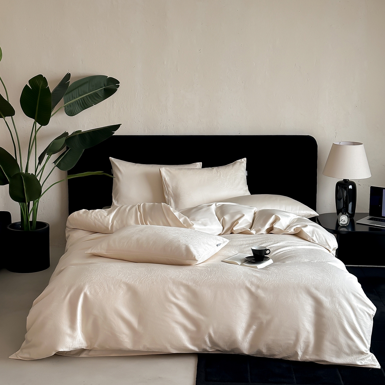 时光里 2026新款100S贡缎提花全棉四件套 序纹-香槟