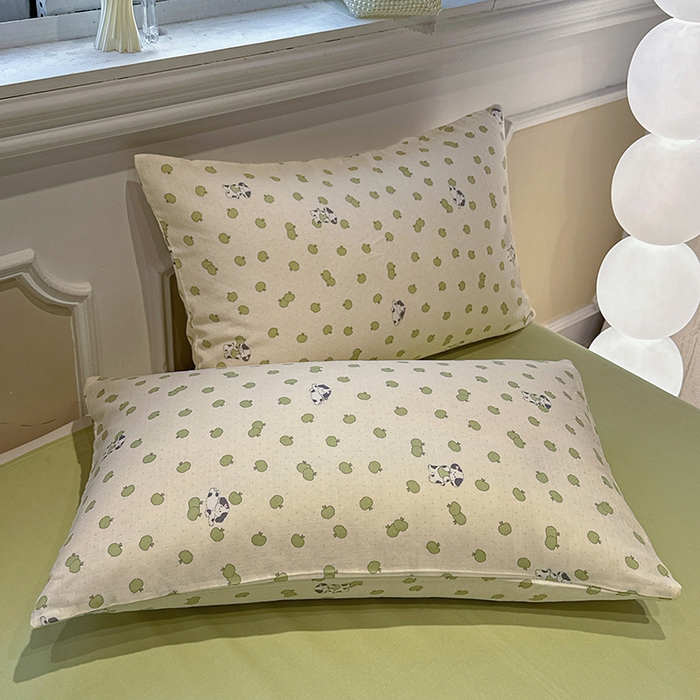 91家纺网 家纺一手货源 找家纺 忆生活家纺 2026春夏新款A类全棉纯棉有氧双层纱小清新四件套 青苹果乐园