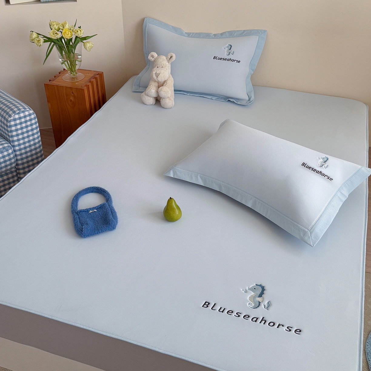 Sweet dreams甜梦 2026新款夏款A类锦氨卡通刺绣立体床笠款凉感席 布噜海马