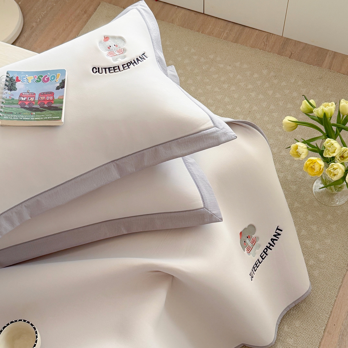 91家纺网 家纺一手货源 找家纺 Sweet dreams甜梦 2026新款夏款A类锦氨卡通刺绣立体床笠款凉感席 乐萌小象