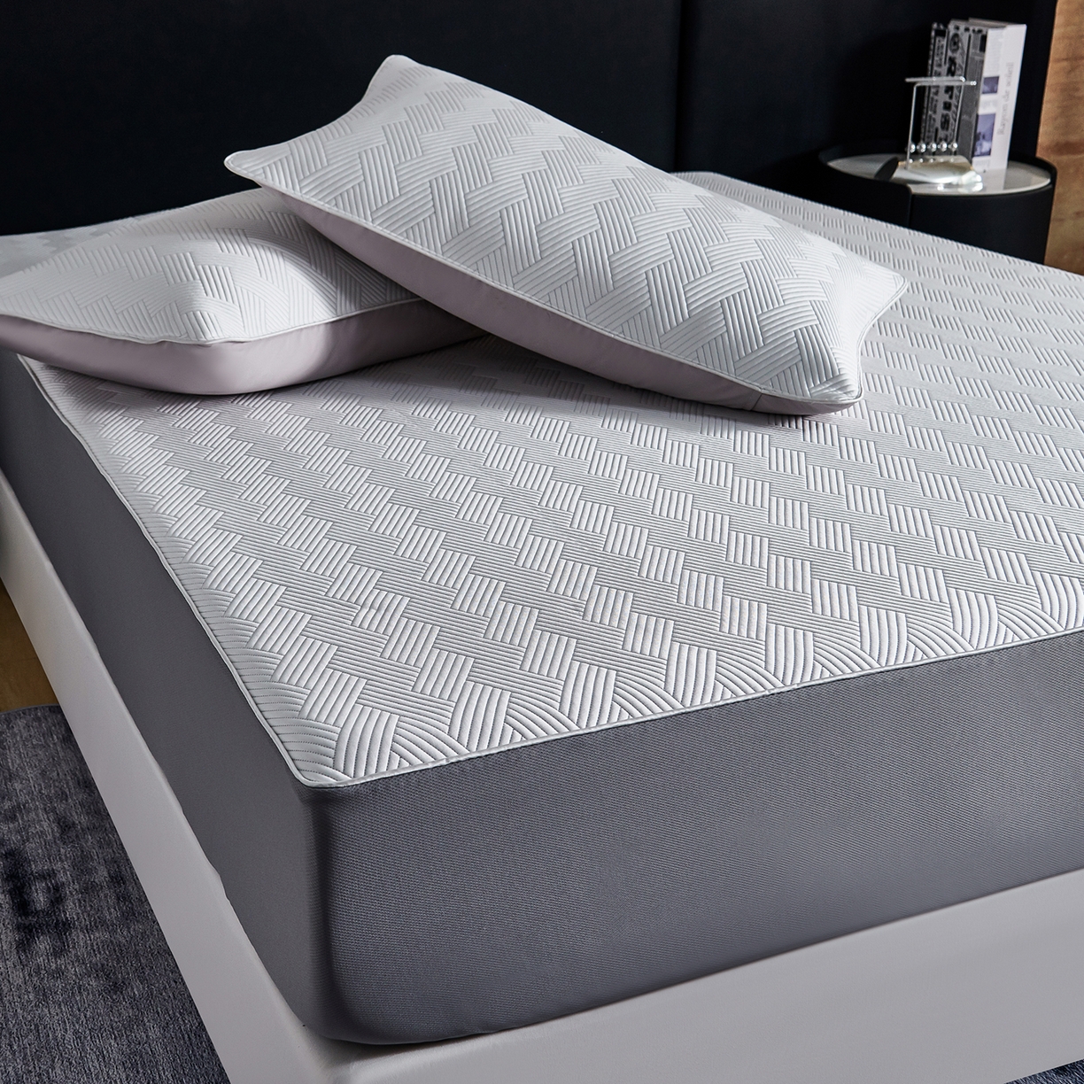 91家纺网 家纺一手货源 找家纺 CINNY馨宜 2026新款PE高分子凉感席三件套韩国雪花席床笠三件套 菱形灰