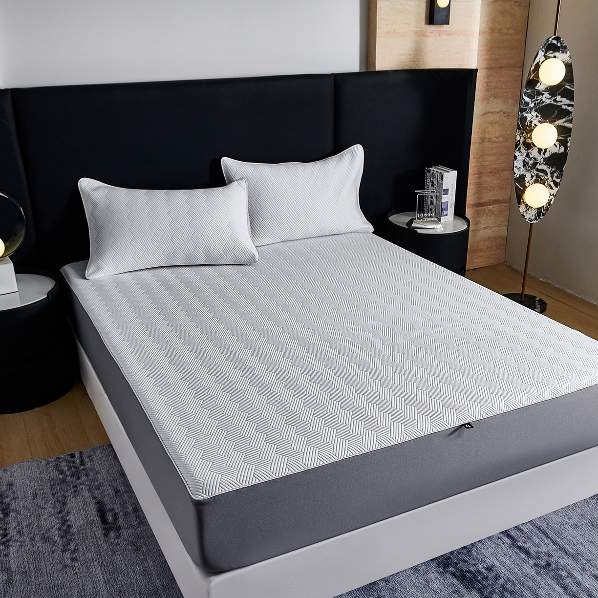 91家纺网 家纺一手货源 找家纺 CINNY馨宜 2026新款PE高分子凉感席三件套韩国雪花席床笠三件套 菱形白