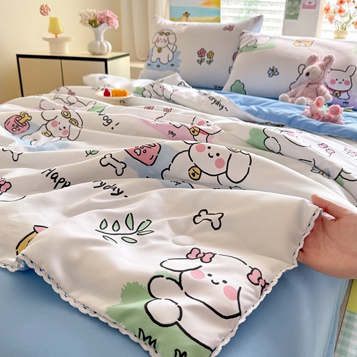 十里居 2026新款蕾丝花边款印花水洗棉夏凉被 狗狗乐园