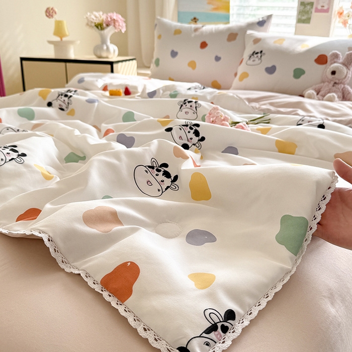 十里居 2026新款蕾丝花边款印花水洗棉夏凉被 小奶牛