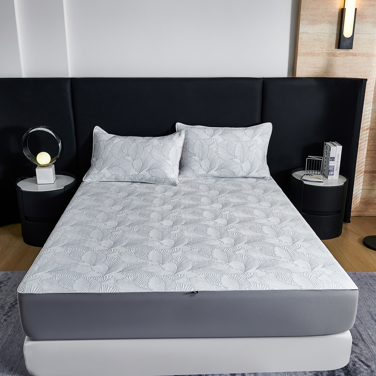 91家纺网 家纺一手货源 找家纺 CINNY馨宜 2026新款PE高分子凉感席三件套韩国雪花席床笠三件套 叶语灰