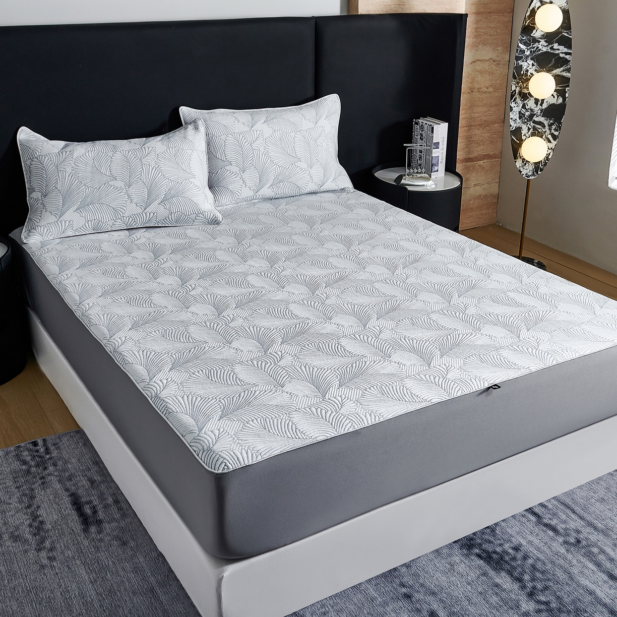 91家纺网 家纺一手货源 找家纺 CINNY馨宜 2026新款PE高分子凉感席三件套韩国雪花席床笠三件套 叶语灰