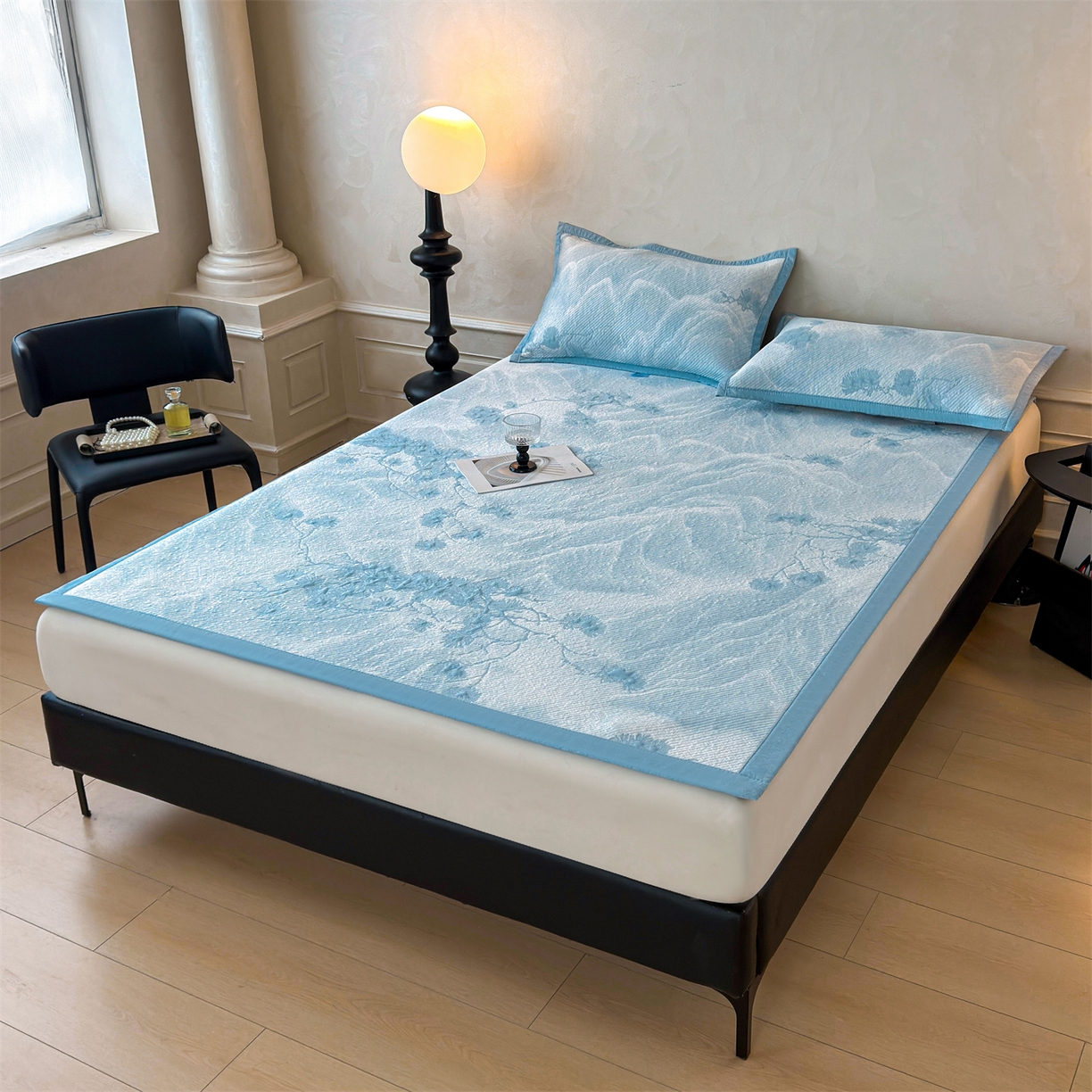 91家纺网 家纺一手货源 找家纺 （总）慕木家纺 2026新款高端PE乙纶双面提花560克冰豆豆凉席迎客松系列（提供买家秀）