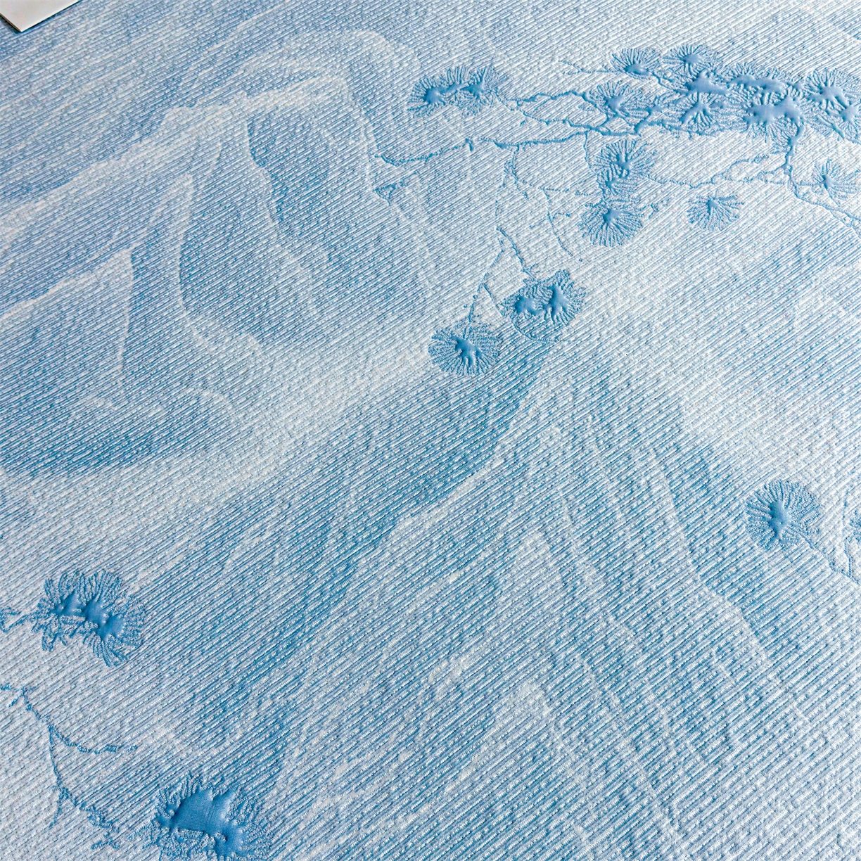 91家纺网 家纺一手货源 找家纺 慕木家纺 2026新款高端PE乙纶双面提花560克冰豆豆凉席迎客松系列（提供买家秀） 迎客松-蓝床笠款