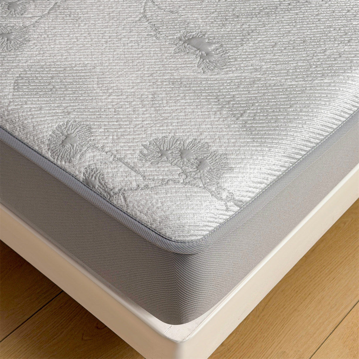 91家纺网 家纺一手货源 找家纺 慕木家纺 2026新款高端PE乙纶双面提花560克冰豆豆凉席迎客松系列（提供买家秀） 迎客松-灰床笠款