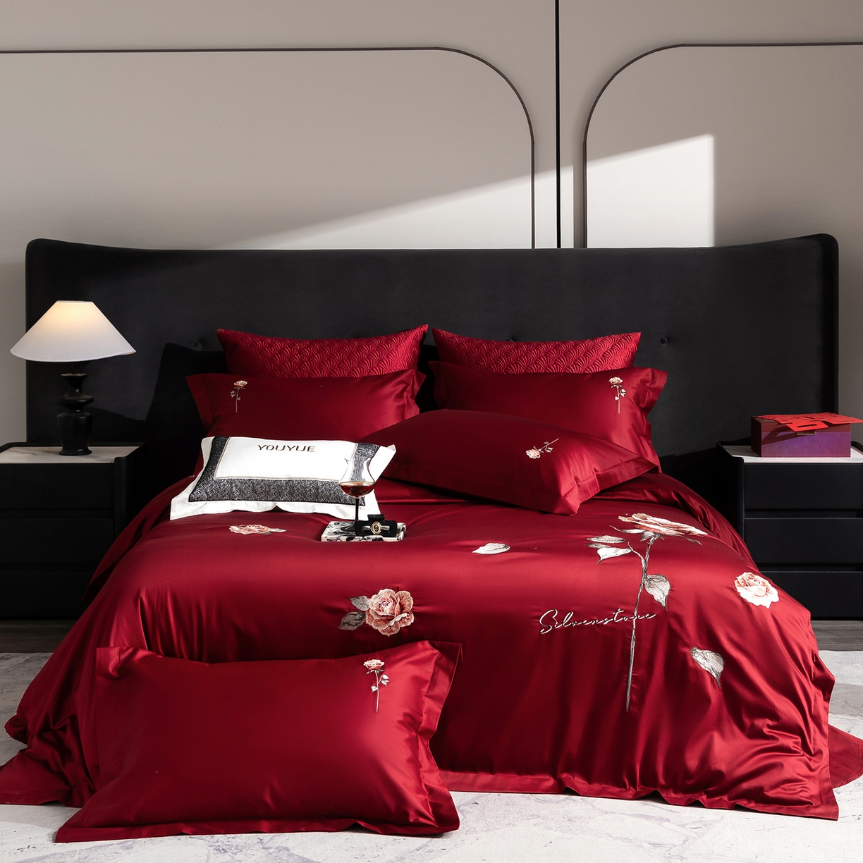 91家纺网 家纺一手货源 找家纺 （总）优悦生活馆 2026新款全棉绣花大红四件套