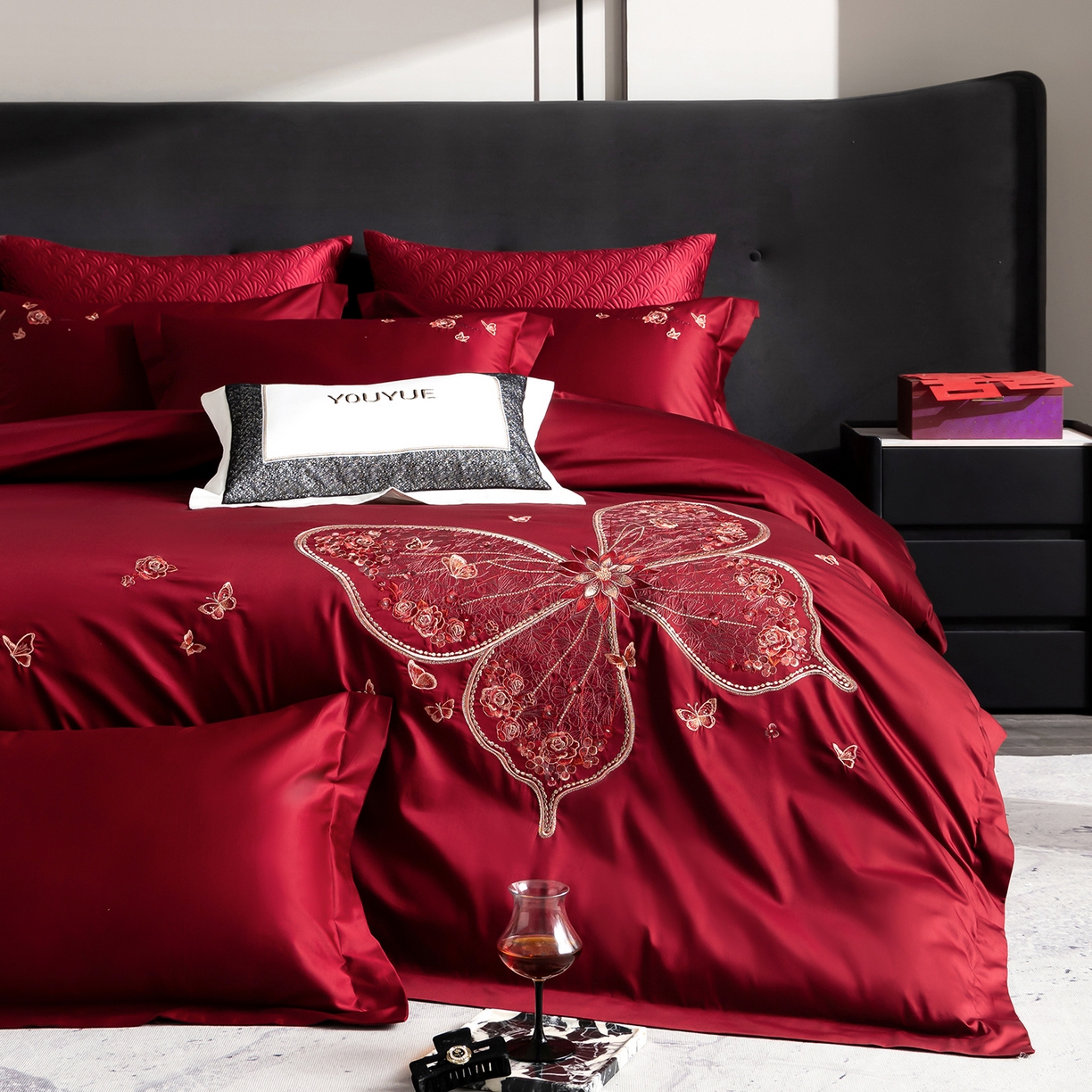 91家纺网 家纺一手货源 找家纺 （总）优悦生活馆 2026新款全棉绣花大红四件套