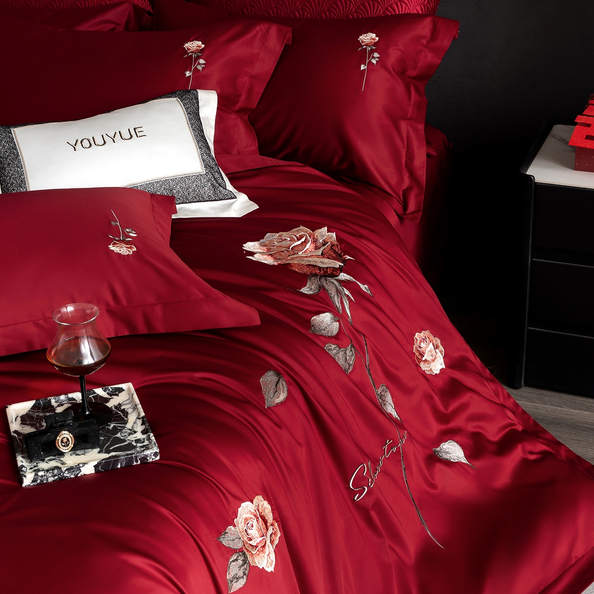 91家纺网 家纺一手货源 找家纺 （总）优悦生活馆 2026新款全棉绣花大红四件套