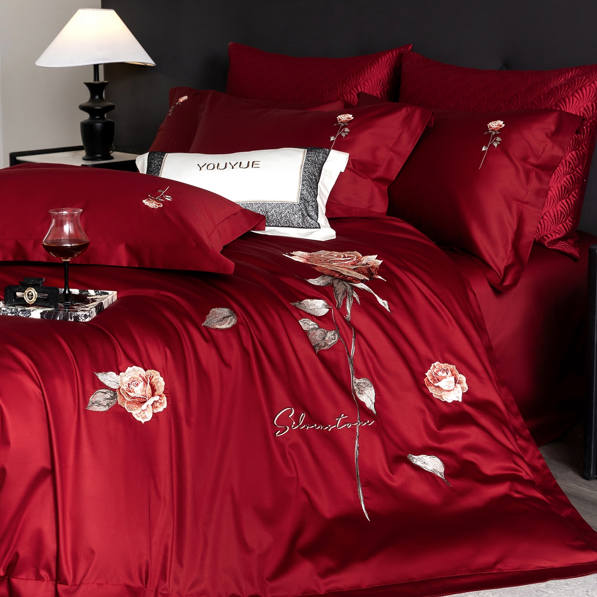 91家纺网 家纺一手货源 找家纺 （总）优悦生活馆 2026新款全棉绣花大红四件套