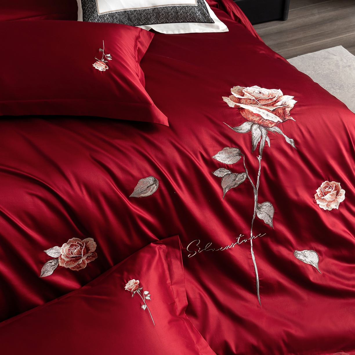 91家纺网 家纺一手货源 找家纺 （总）优悦生活馆 2026新款全棉绣花大红四件套