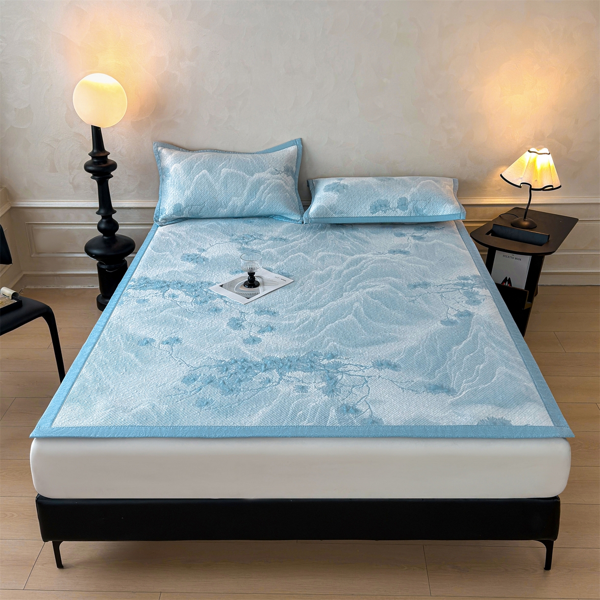 91家纺网 家纺一手货源 找家纺 （总）慕木家纺 2026新款高端PE乙纶双面提花560克冰豆豆凉席迎客松系列（提供买家秀）