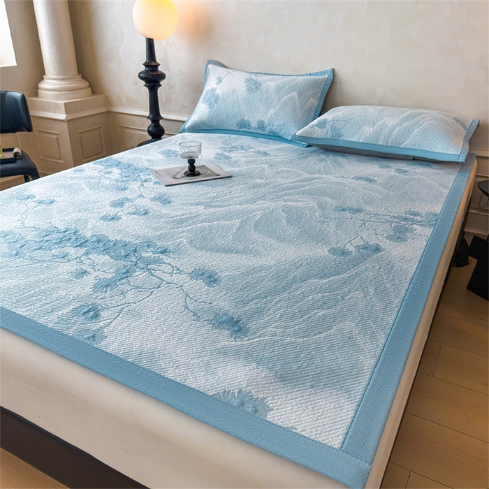 91家纺网 家纺一手货源 找家纺 （总）慕木家纺 2026新款高端PE乙纶双面提花560克冰豆豆凉席迎客松系列（提供买家秀）