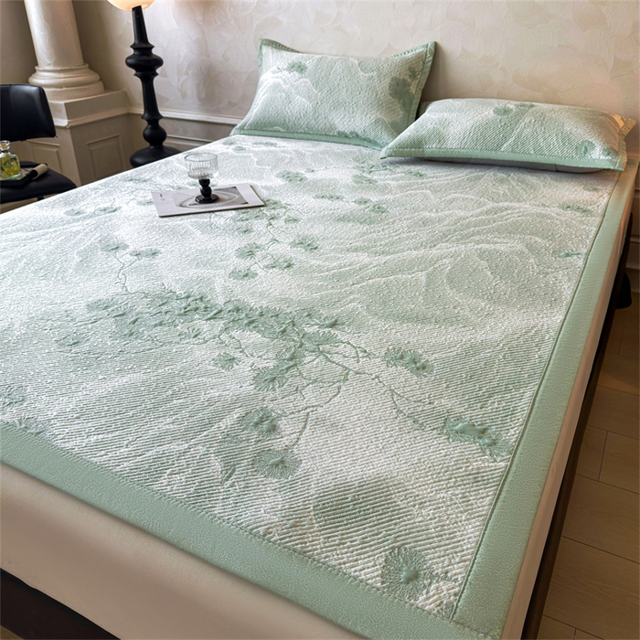 91家纺网 家纺一手货源 找家纺 （总）慕木家纺 2026新款高端PE乙纶双面提花560克冰豆豆凉席迎客松系列（提供买家秀）