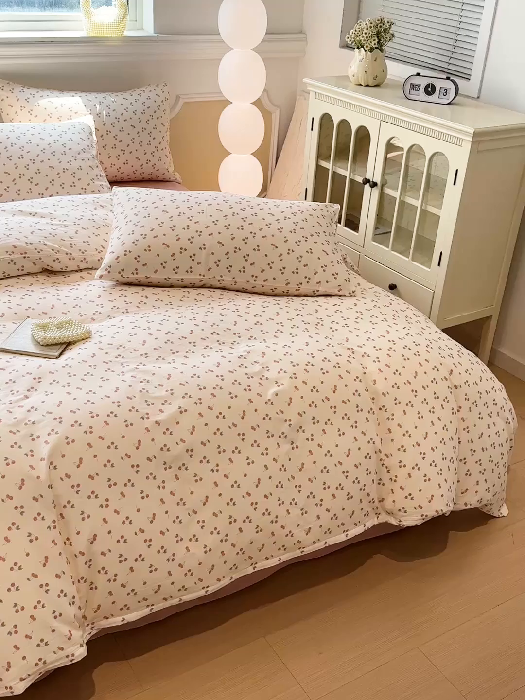 91家纺网 家纺一手货源 找家纺 忆生活家纺 2026春夏新款A类全棉纯棉有氧双层纱小清新四件套 樱桃熟了